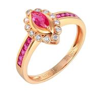ANAZOZ Anello Donna per Anniversario Marchesa con Rubino Sintetico da 0,621ct e Moissanite, Anelli Donna Oro 9K 375, Rosso Oro, Taglia 20(60mm)