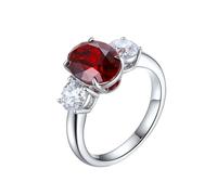ANAZOZ Anello Donna per Matrimonio 4 Griffe Ovale con Rubino Sintetico da 3,66ct e Moissanite, Anelli di Oro Bianco 14Kt per Donna, Rosso Argento, Misura 17(57mm)
