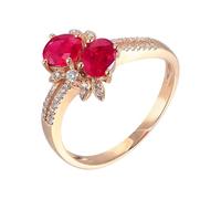 ANAZOZ Anello Donna per Promessa di Matrimonio Ovale con Rubino Sintetico da 1,07ct e Moissanite, Anello Matrimonio Oro Giallo 9 K per Donna, Rosso Oro, Taglia 12(52mm)