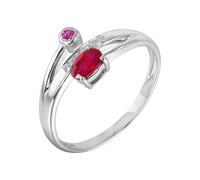 ANAZOZ Anello Donna Promessa Matrimonio 4 Griffe Ovale con Rubino Sintetico da 0,45ct e Moissanite, Anello 18Kt Oro Bianco Donna, Rosso Argento, Taglia 23(63mm)