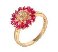 ANAZOZ Anello Donna Promessa Matrimonio Fiore con Rubino Sintetico da 1,4ct e Moissanite, Anelli da Donna 9 K Oro Giallo, Rosso Oro, Taglia 21(61mm)