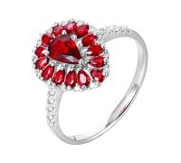 ANAZOZ Anello Donna Promessa Matrimonio Goccia D'Acqua con Rubino Sintetico da 1,04ct e Moissanite, Anelli Donna Fedi Nuziali Oro Bianco 14Kt, Rosso Argento, Misura 18(58mm)