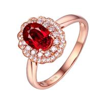 ANAZOZ Anello Fede per Donna Fiore e Ovale con Rubino Sintetico da 0,6ct e Moissanite, Anello D Oro Rosa Donna 18 K, Oro Rosa, Taglia 27(67mm)