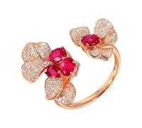 ANAZOZ Anello Promessa di Matrimonio per Donna Fiore con Rubino Sintetico da 1,72ct e Moissanite, Anelli Oro Donna 9K, Rosso Oro, Taglia 11(51mm)