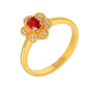 ANAZOZ Anello Promessa di Matrimonio per Donna Fiore e Ovale con Rubino Sintetico da 0,49ct e Moissanite, Anelli D'Oro Giallo Donna 18 Kt, Rosso Oro, Misura 7(47mm)