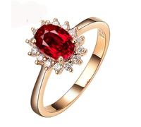 ANAZOZ Anello Promessa Matrimonio per Donna Fiore e Ovale con Rubino Sintetico da 0,6ct e Moissanite, Oro Giallo 9 Kt Anello Donna, Rosso Oro, Misura 18(58mm)