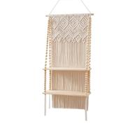 ANAZOZ Arazzi Macrame da Parete Beige,Arazzi con Mensola Arazzo Bohemien Legno con Nappe Tessuto Arazzo per Divano 44x85cm