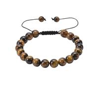 ANAZOZ Bracciale Regolabile Coppia 18CM a 30CM,Braccialetti Donna Perline 8MM Occhio di Tigre Braccialetti Uomo Marrone