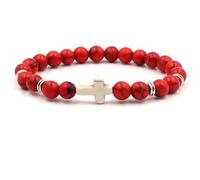 ANAZOZ Braccialetti Elastici Uomo Donna 19CM,Braccialetti Uomo Perline 8MM con Croce Pietra Naturale Bracciale Uomo Rosso