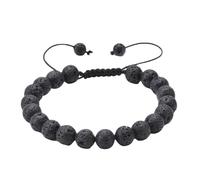 ANAZOZ Braccialetto Regolabile Donna Uomo 18CM a 30CM,Bracciale Uomo Perline 8MM Roccia Lavica Braccialetti Donna Nero