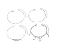 ANAZOZ Cavigliera Donna in Lega, Catene Multistrato con Luna Cuore e Foglia, Cavigliere Regolabili Donna Spiaggia 19 + 7 CM, Argento