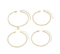 ANAZOZ Cavigliera Donna Rame, Set di Catene Multistrato, Cavigliere Bracciali Donna Spiaggia 20 + 7 CM, Oro