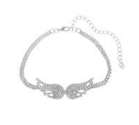 ANAZOZ Cavigliera Lega, Ala con Zirconia Cubica, Cavigliera Regolabile Donna da Spiaggia 23 + 10 CM, Argento