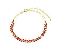 ANAZOZ Cavigliera Rame, Rombo con Zirconia Cubica, Cavigliere Regolabili Donna Spiaggia 19.5 + 11.5 CM, Rosso Oro