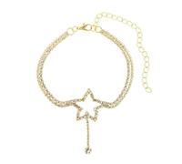 ANAZOZ Cavigliere Lega, Catena a Doppio Strato e Stella Cava con Zirconia Cubica, Cavigliera Braccialetto Donna da Spiaggia 20.7 + 10 CM, Oro