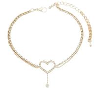 ANAZOZ Cavigliere Rame, Cuore a Doppio Strato con Zirconia Cubica, Cavigliera Braccialetto Donna da Spiaggia 21 + 5 CM, Argento