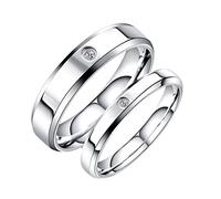 ANAZOZ Coppia FEDI Nuziali in Acciaio Inossidabile,Anelli Coppia con Incisione Fedine Coppia Fidanzamento 3/5MM Argento Anello con Rotondo Zirconia Cubica Misura Donna 20(60mm) + Uomo 22(62mm)