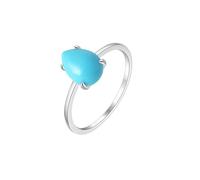 ANAZOZ Donna Anello Fidanzamento Goccia D'Acqua con Turchese, Anelli Donna 9 Kt Oro Bianco, Argento, Misura 18(58mm)