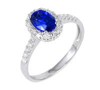 ANAZOZ Eternity Anello per Donna 4 Griffe Ovale con Zaffiro Sintetico da 1,3ct e Moissanite, Anello di Fidanzamento Oro Bianco 14Kt per Donna, Blu Argento, Taglia 25(65mm)