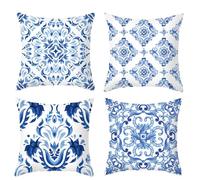 ANAZOZ Federe Cuscini Divano 50x50 4 Pezzi,Federe Cuscini Divano Velluto Federa Motivo Geometrico Federa Cuscino Bianco e Blu