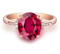 ANAZOZ Fedina Anello Donna 4 Griffe Ovale con Rubino Sintetico da 2,3ct e Moissanite, Oro Rosa Anello 750 per Donna, Oro Rosa, Taglia 18(58mm)