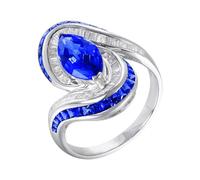 ANAZOZ Fedine Anniversario per Donna Geometrico e Marchesa con Zaffiro Sintetico da 2,9ct e Moissanite, Fedi Nuziali 14Kt Oro Bianco per Donna, Blu Argento, Taglia 18(58mm)