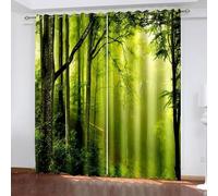 ANAZOZ Occhielli Tenda,2 x 214W x 274H CM,Tenda per Oscuranti 2 Pannelli Bosco e Paesaggio Sole Tende Finestra Verde