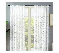 ANAZOZ Tenda Semioscuranti Bianco Grigio,2 x 107Wx214L CM Tenda Salotto 2 Pezzi Spighe di Grano Ricamate Tende Cotone Poliestere Cucina Tende con Tasca