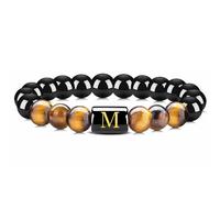 ANAZOZ Uomo Donna Bracciale Elastico Chakra 16.7CM a 21.5CM,Bracciale Uomo Perline 8MM con Lettera M Occhio di Tigre Braccialetti Donna Nero