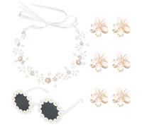 ANBALA Set regalo da 10 pezzi con scritta "Will You Be My Flower Girl", include occhiali da sole per ragazze, mini fermagli per capelli bianchi con perle, copricapo per matrimoni, addio al nubilato