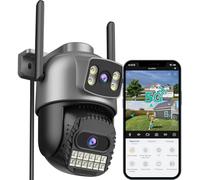 ANBIUX 2K/6MP Telecamera Wi-Fi Esterno, 2.4/5G WiFi 360° PTZ Videocamera Sorveglianza Esterno con Doppia Lente, Colori Visione Notturna, Tracciamento Intelligente, Audio Bidirezionale, IP66, TF/Cloud