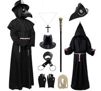 Anbnoco Costume da Pestdottore, Halloween Plague Doctor Costume, Medico Della Peste Medievale, Costume Accessori Steampunk, per Halloween, Carnevale, Balli in Maschera, Feste, Cosplay (L)