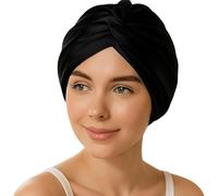 ANBOO Cuffia in seta per dormire, ricci e bonnet, per capelli lunghi, 24 x 25 cm, per capelli contro crespi e rottura, comoda e antiscivolo (nero)