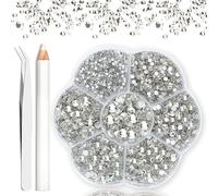 ANBOO Kit di 2400 perline argentate con retro piatto, 7 misure miste, da 0,2 a 0,5 cm, diamanti in vetro per artigianato con scatola portaoggetti, set di strass con pinzette e penna punteggiatrice per
