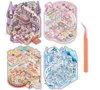 ANBOOR Set di 4 grandi adesivi 3D fai da te, simpatici adesivi Kawaii per creare la tua stanza per alleviare lo stress, libri di adesivi riutilizzabili in miniatura per adulti fai da te