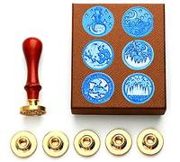 ANBOSE - Set di timbri per cera e cera, con 6 guarnizioni in rame + 1 set di timbri in legno, stile retrò, vintage, per biglietti di lettere e inviti