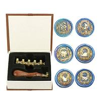 ANBOSE - Timbro per ceralacca, motivo animali con stelle, set con 6 teste in ottone rimovibili e 1 manico in legno, stile retrò vintage, motivo drago, sirena, cigno, colibrì, gatto, balena