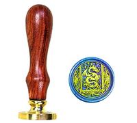 Anbose - Timbro per ceralacca, motivo drago con stelle, con manico in legno e sigilli in rame rimovibili, retrò, vintage, con animali, per legno, cartoline, inviti