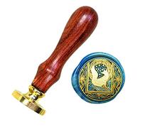 Anbose - Timbro per ceralacca, motivo volpe con stelle, con manico in legno e sigilli in rame rimovibili, retrò, vintage, con animali, per legno, cartoline, inviti