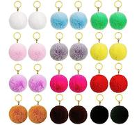 ANBOWEI Portachiavi Pompons - 24 Pezzi Pom Poms di Finta Pelliccia Coniglio 8cm Pom Pon Peluche con Portachiavi Anelli Piegatura per Donne Ragazze Cappelli Scarpe Borse - Multicolore
