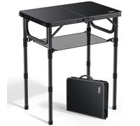 Anbte Tavolo Pieghevole da Campeggio 59x40x67cm Tavolino da Caffè 3 Regolabili in Altezza Con Rete di Immagazzinaggio,Tavolino Portatile da Picnic/Barbecue/Giardino/Fiera-Nero