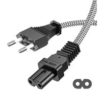 Ancable Cavo di alimentazione 2 m Euro - C7 con rivestimento in nylon intrecciato per TV e console, certificato VDE, spina di alimentazione su presa Euro 8, compatibile con PS4 PS5 TV Radio