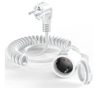 Ancable - Prolunga Schuko da 2 m, con tappo impermeabile, estensibile da 0,6 m a 2 m, cavo a spirale 3 x 1,0 mm², cavo di prolunga IP44 (250 V/16 A), colore: Bianco