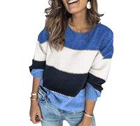 Ancapelion Maglione da donna a righe a maniche lunghe con scollo rotondo, A-blu, M