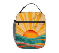 Anceky Alba dorata sulle calme onde dell'oceano Luminoso e colorato, una pacifica borsa da pranzo isolata per uomo e donna, grande contenitore termico portatile impermeabile riutilizzabile con tasche
