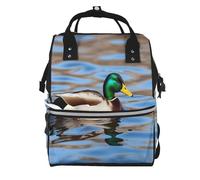 Anceky Anatra selvatica che nuota in un fiume per borsa fasciatoio impermeabile, zaino per mamma, borsa da viaggio per uomo e donna