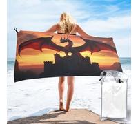 Anceky Asciugamano da viaggio in microfibra ad asciugatura rapida con custodia e moschettone, raffigurante il di Dragon ATOP al tramonto e le ali spettacolari, 31,5"X63".