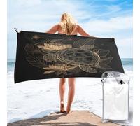 Anceky Asciugamano da viaggio in microfibra ad asciugatura rapida con motivo floreale e tartaruga, con custodia e moschettone, 70x140 cm.