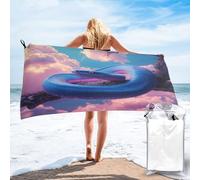 Anceky Asciugamano da viaggio in microfibra ad asciugatura rapida con motivo Serpente blu da sogno su un ramo, nuvole rosa e custodia con moschettone, 80x160 cm.