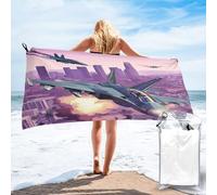 Anceky Asciugamano da viaggio in microfibra ad asciugatura rapida con stampa digitale di una scena di battaglia nel cielo cittadino, custodia e moschettone, 80 x 160 cm.
